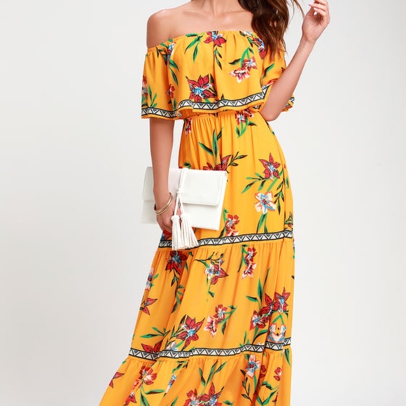 Lulus Cancun Cutie Yellow Floral Print Off-the-Shoulder Maxi Dress - Picture 6 of 7